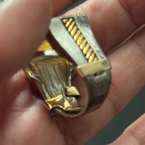 Yellow Gold & Silver Tone Chunky Cocktail Ring Size 5 - Picture 10 of 15